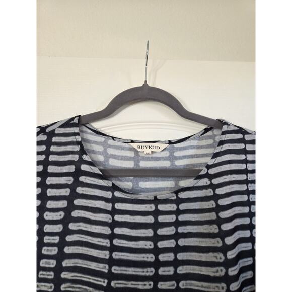 Buykud Abstract Print Dark Neutral Side Strap Modern Midi Shift Dress Medium - Picture 4 of 15